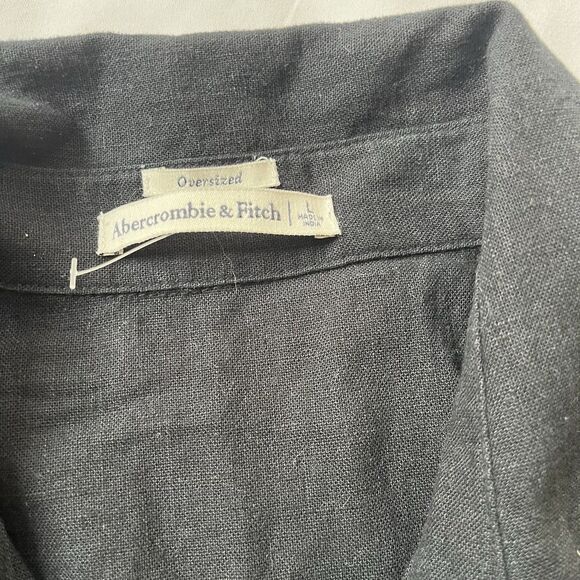 Abercrombie Fitch Linen Blend Top Women Large Black Button Down Tunic Oversized - Picture 3 of 10
